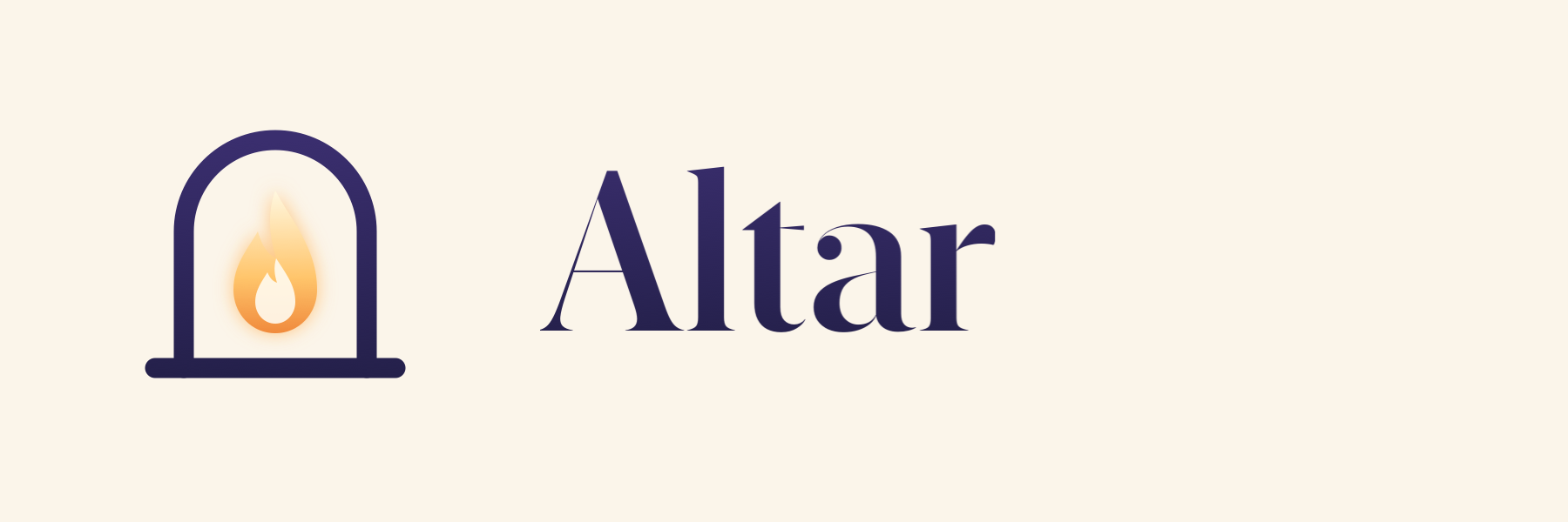 The Altar logo in indigo: the mark beside the word Altar, for light backgrounds.